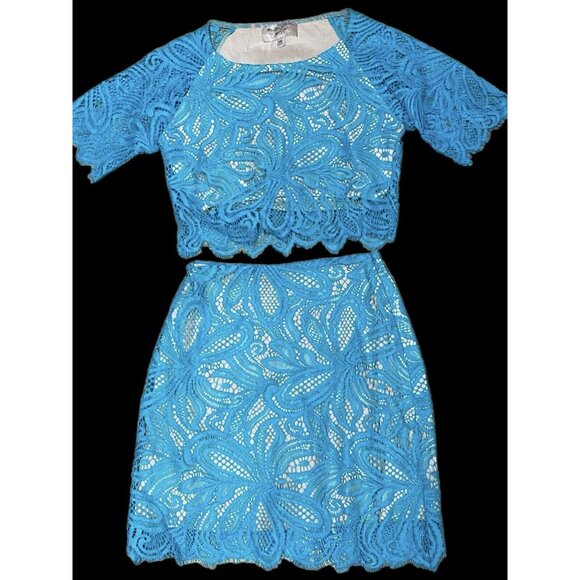 For Love & Lemons x Nasty Gal Sz S Wild Flower Embroidered Mesh Sheer Skirt Set - Picture 3 of 7